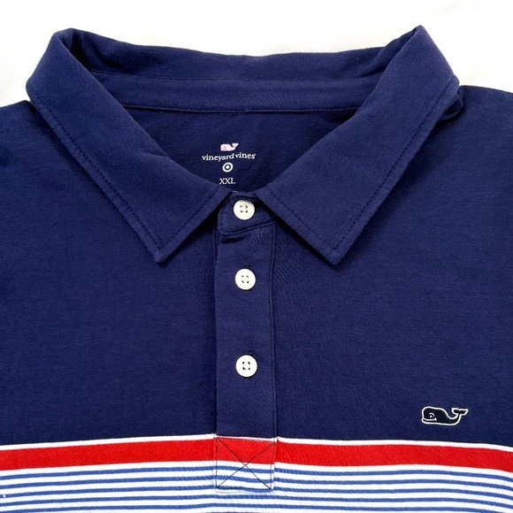 Vineyard Vines Polo Shirt Blue White Stripe Whale Logo Men’s XXL - Picture 1 of 3